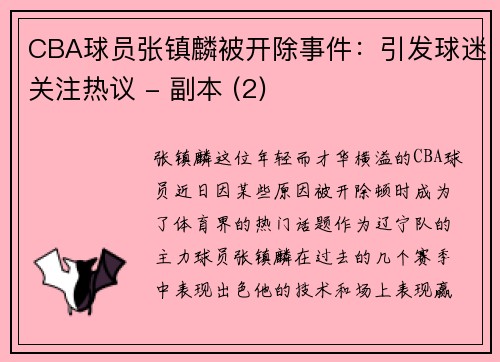 CBA球员张镇麟被开除事件：引发球迷关注热议 - 副本 (2)