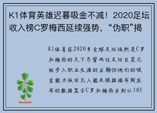 K1体育英雄迟暮吸金不减！2020足坛收入榜C罗梅西延续强势，“伪职”揭示成功真谛 - 副本